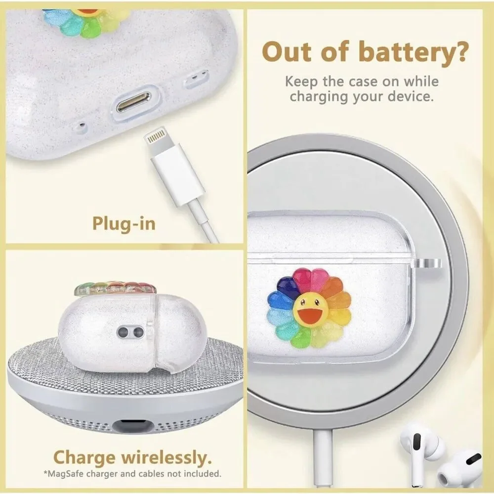 AirPod Pro 2nd Generation Clear Glitter Bracelet Case - Smile SunFlower Design